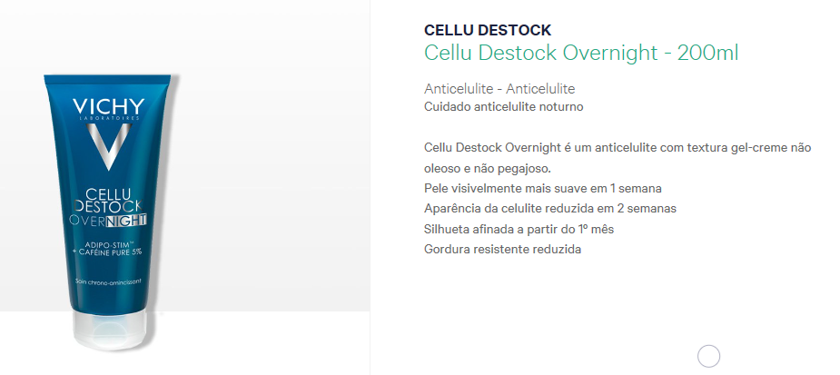 Especificações do Cellu Destock Over Night da Vichy