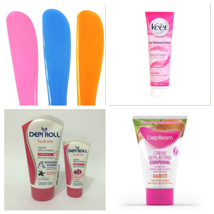 Cremes depilatórios vendidos nas farmácias: Veet, Depi Roll e Depilsam