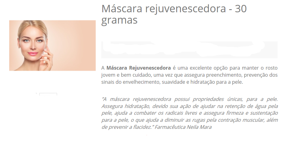 Máscara rejuvenescedora com Adipofill, Raffermine, Ácido hialuronico, Vitamina C e Fator de Crescimento IGF