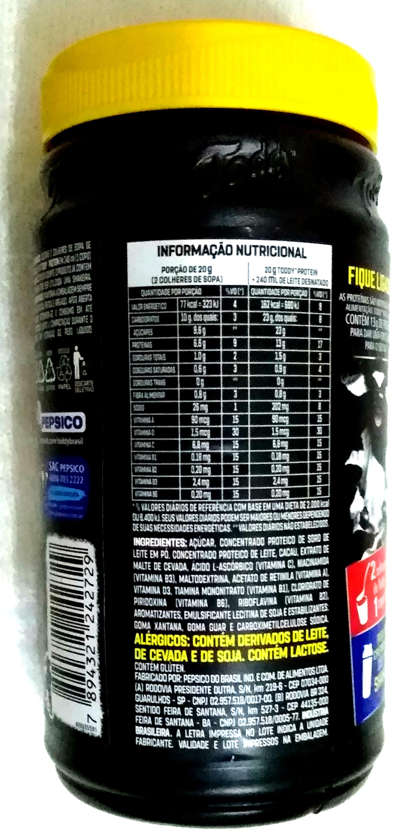 Toddy protein informaçoes nutricionais