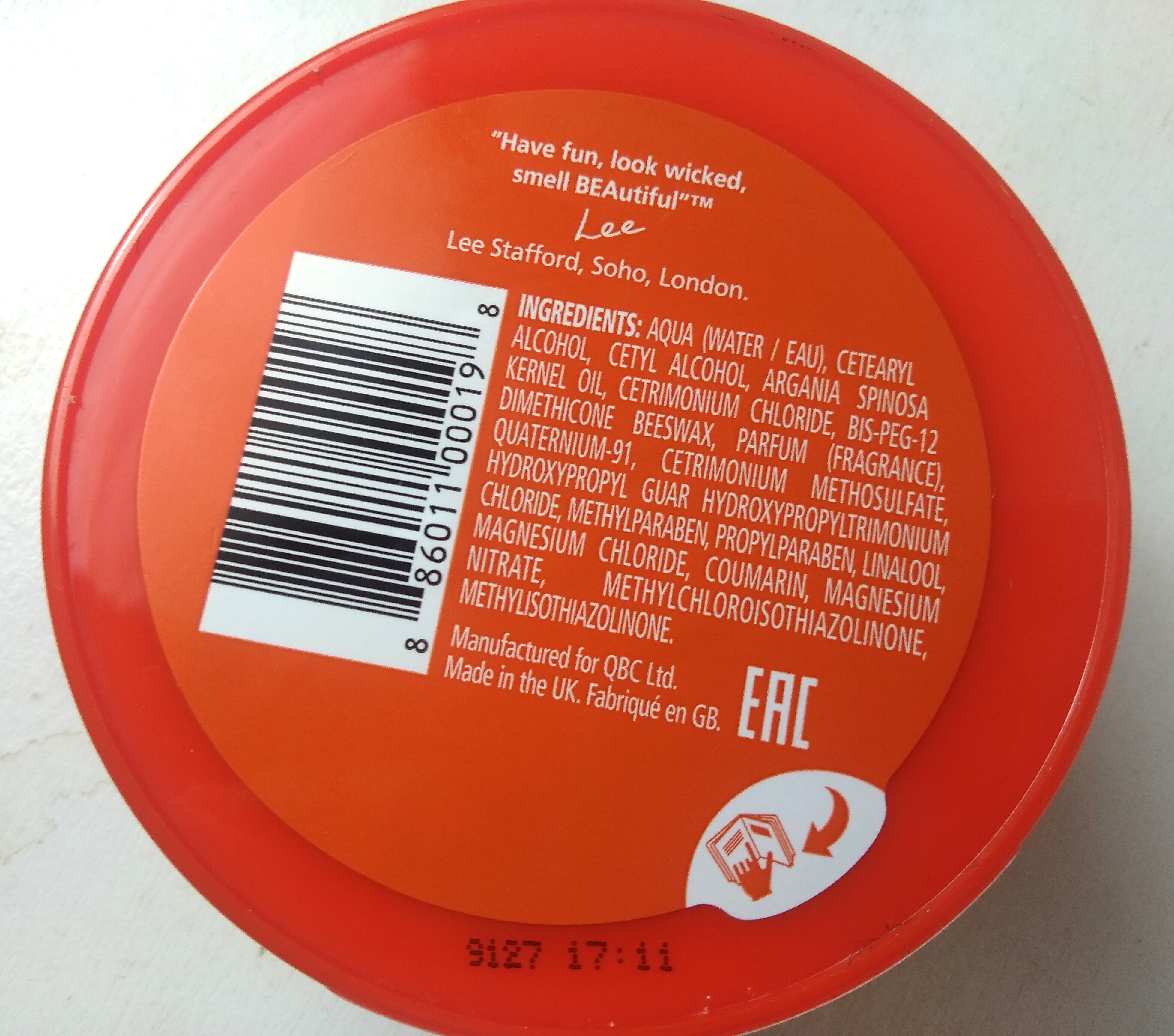 Ingredientes da máscara Argan Oil da Lee Stafford