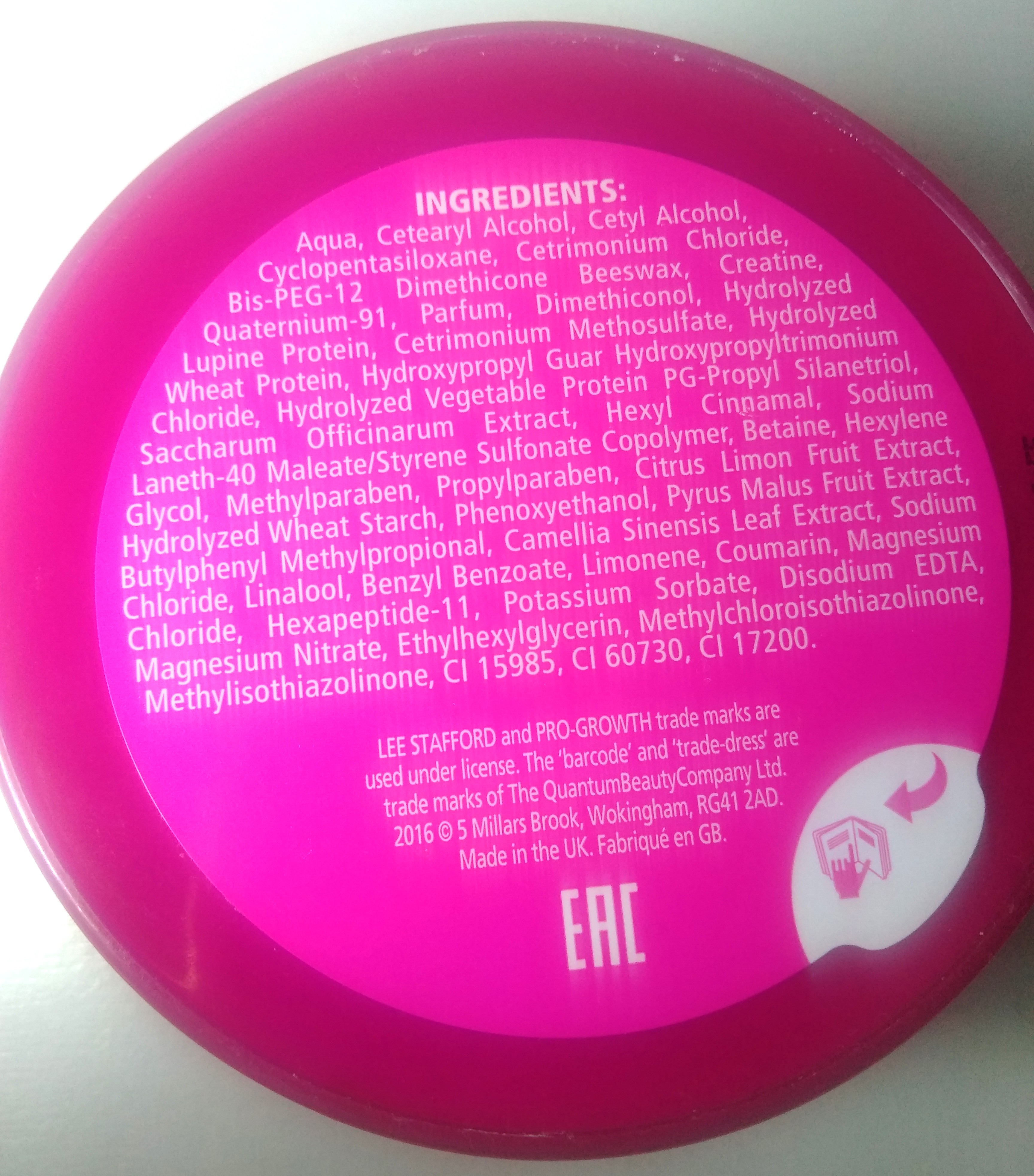 Máscara Lee Stafford Hair Growth: ingredientes