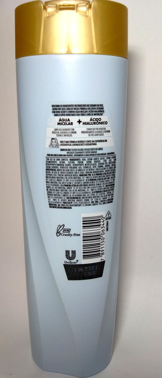 Shampoo Água Micelar + Hialurônico Seda By Niina Secrets: especificações