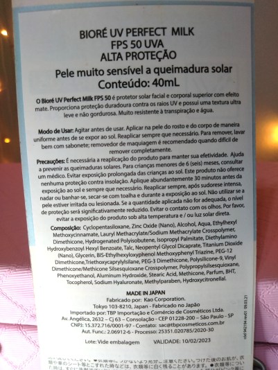 Bioré UV Perfect Milk: Informações