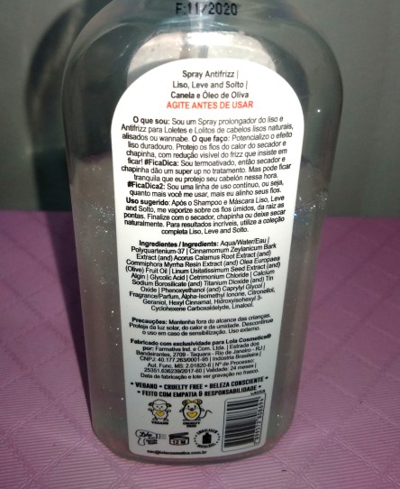 Spray Lola Liso, Leve and Solto: especificações