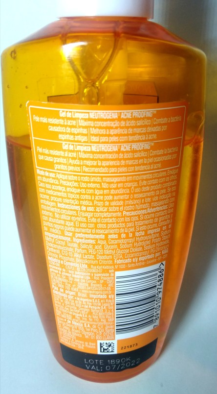 Gel de Limpeza Acne Proofing Neutrogena: especificações