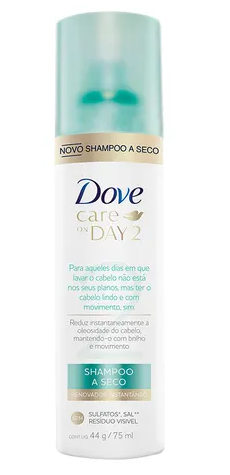 Shampoo a seco Dove Care on Day 2 em embalagem de 75ml.